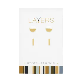 02 LAYEAR04G Layer Earring, Gold Round Stone & Duo