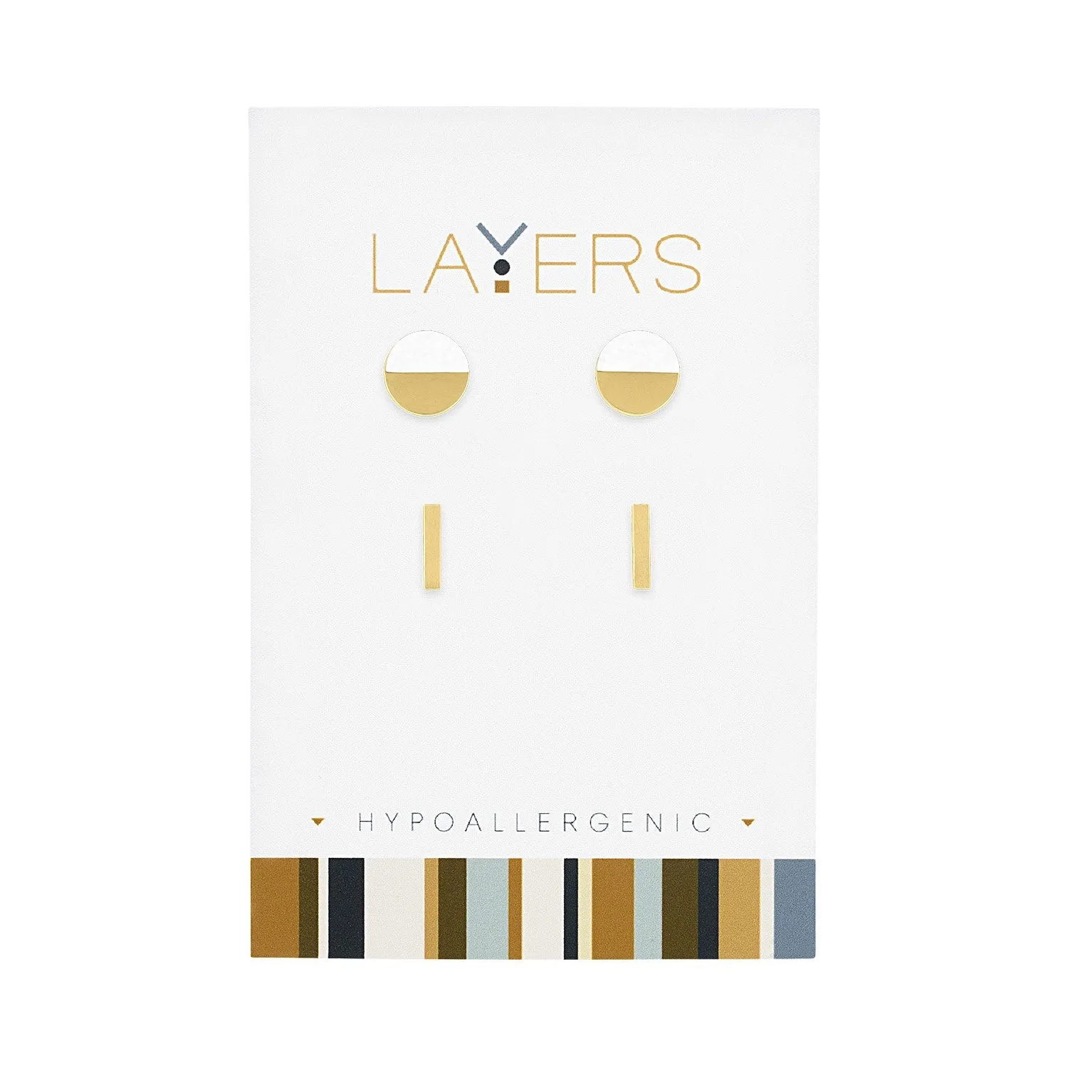 02 LAYEAR04G Layer Earring, Gold Round Stone & Duo