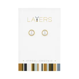 10 LAYEAR22G Layer Earring, Gold Round Pearl Stud