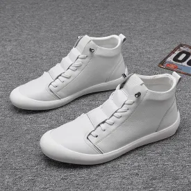 100% Genuine Leather Shoes Men High top Sneakers Ins Fashion Men White Shoes Cool Street Young Man Footwear Male Sneakers A2032