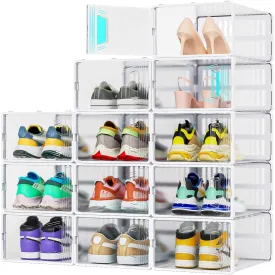 12 Pack Shoe Organizer, Clear Plastic Stackable Shoe Storage, Multifunctional Sh