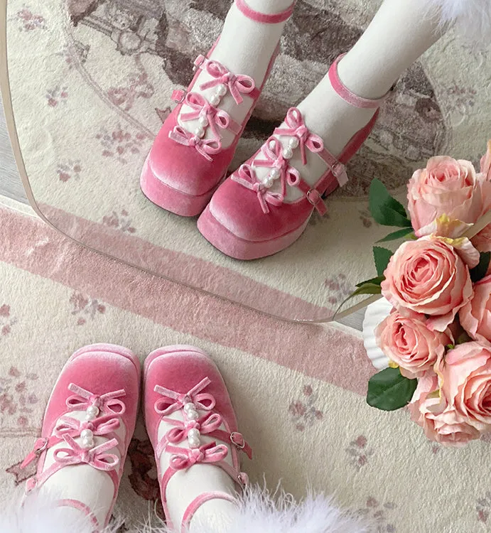 6 Colors Kawaii Velvet Elegant Bow Shoes ON611