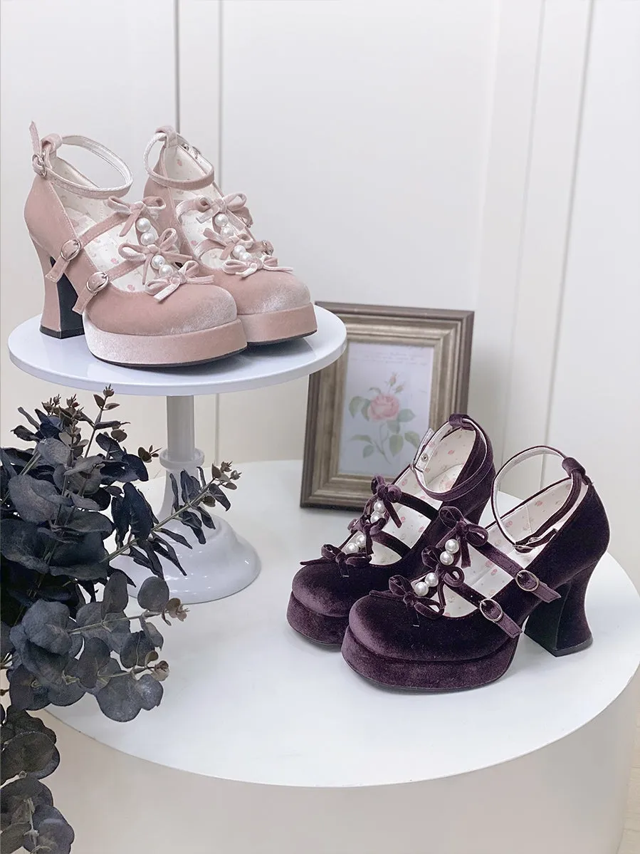 6 Colors Kawaii Velvet Elegant Bow Shoes ON611