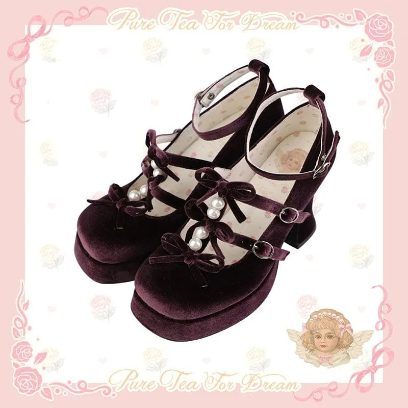 6 Colors Kawaii Velvet Elegant Bow Shoes ON611
