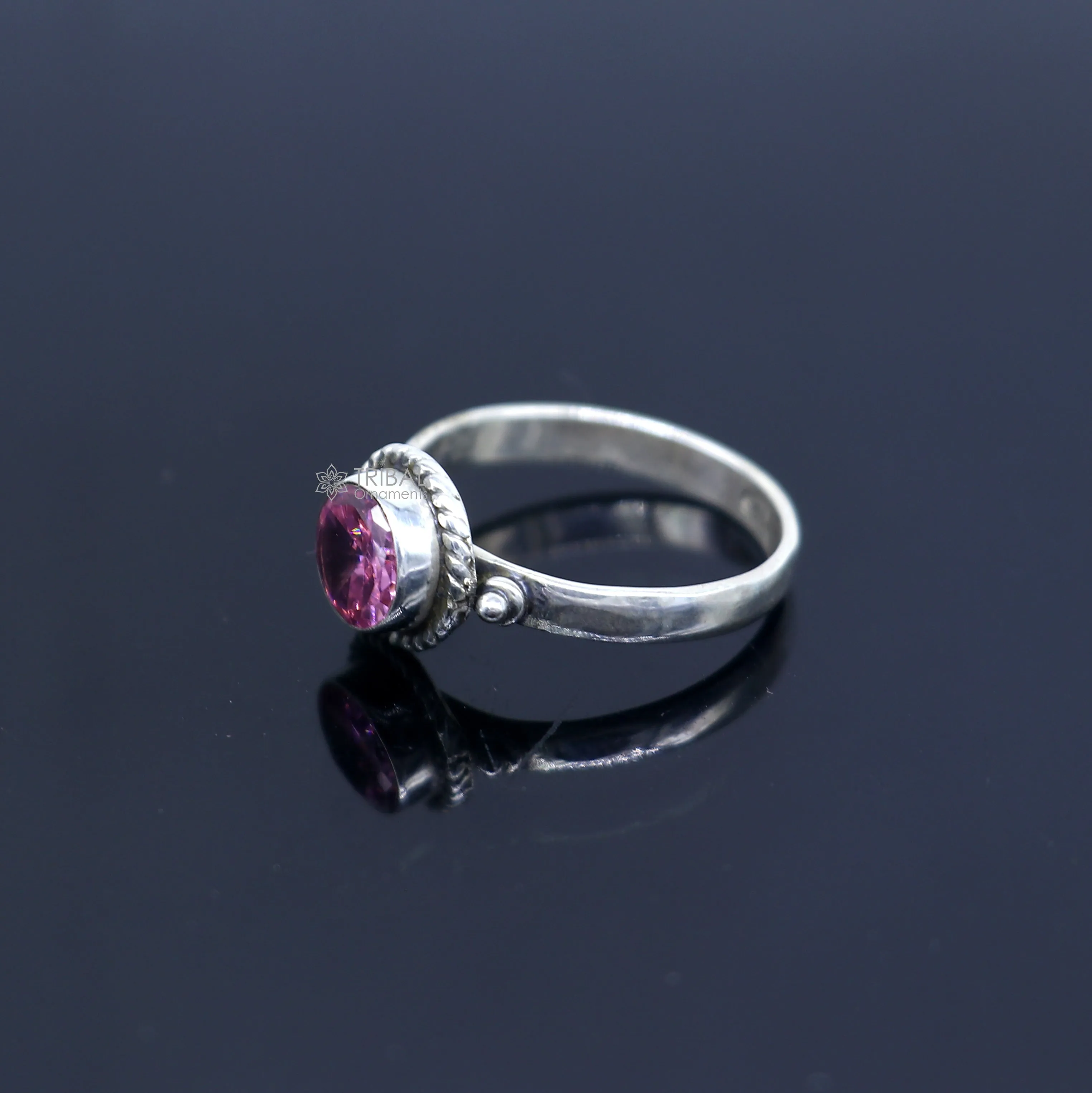 925 sterling silver pink colour stone ring Jewelry sr734