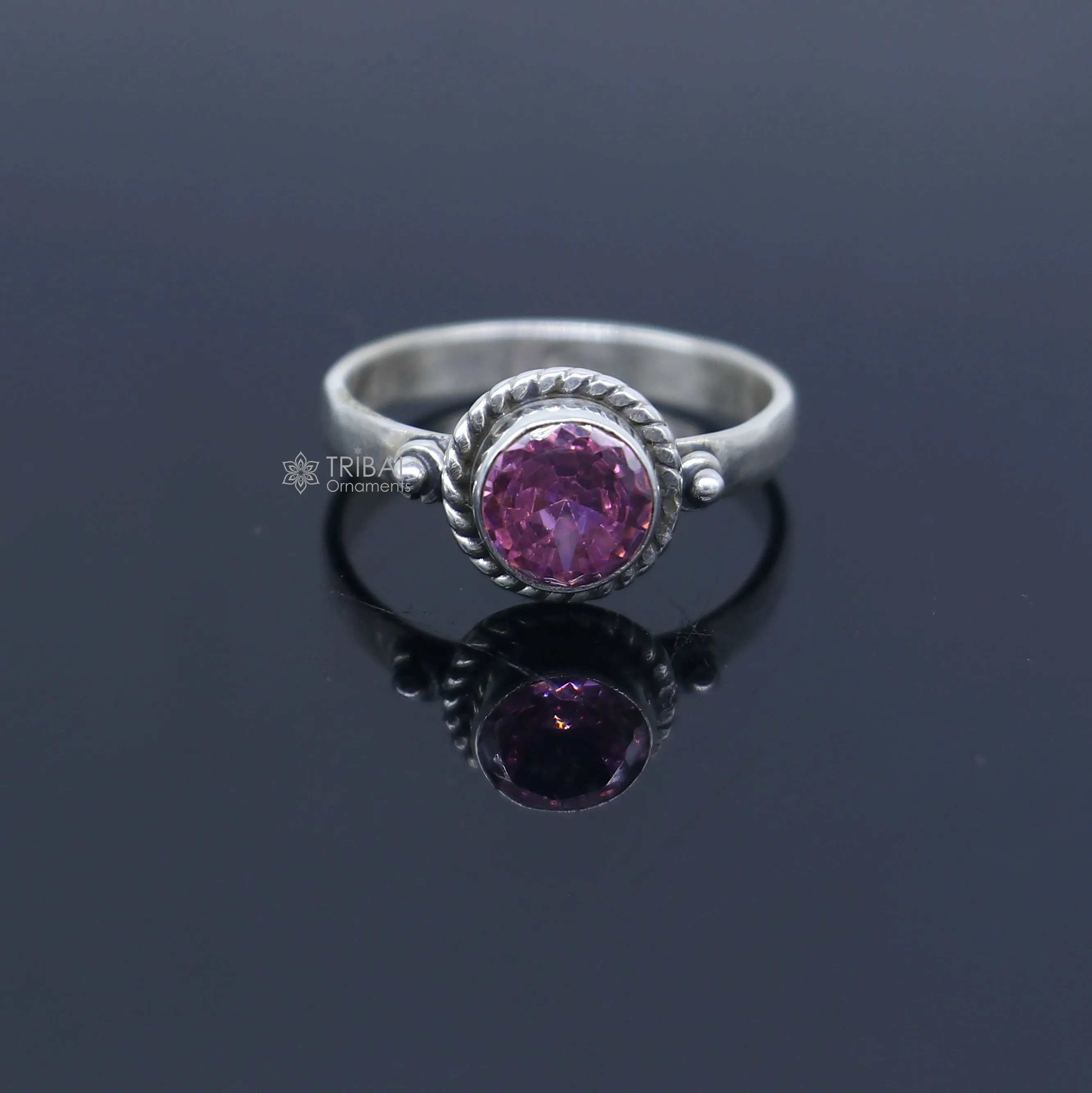 925 sterling silver pink colour stone ring Jewelry sr734