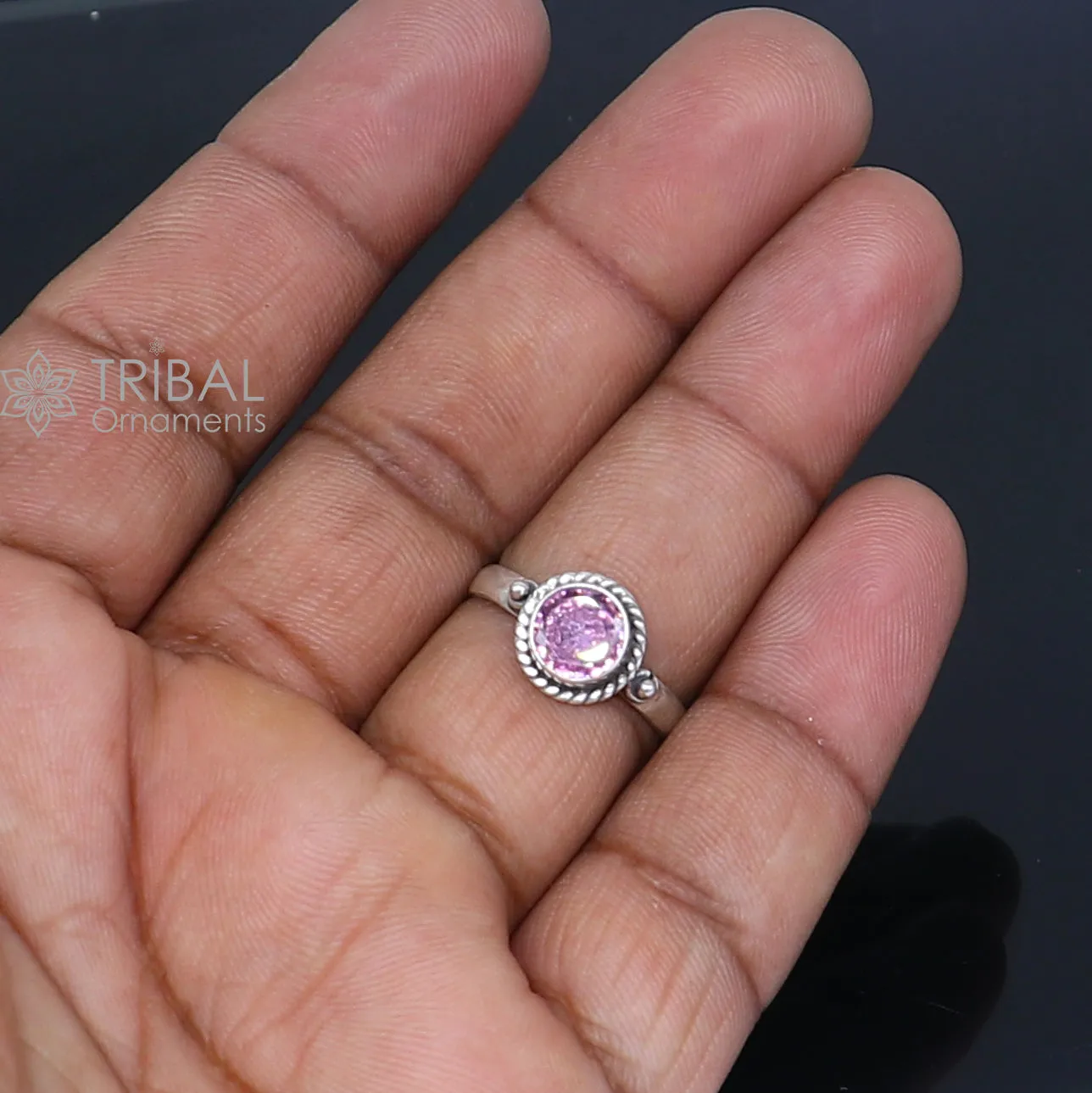 925 sterling silver pink colour stone ring Jewelry sr734