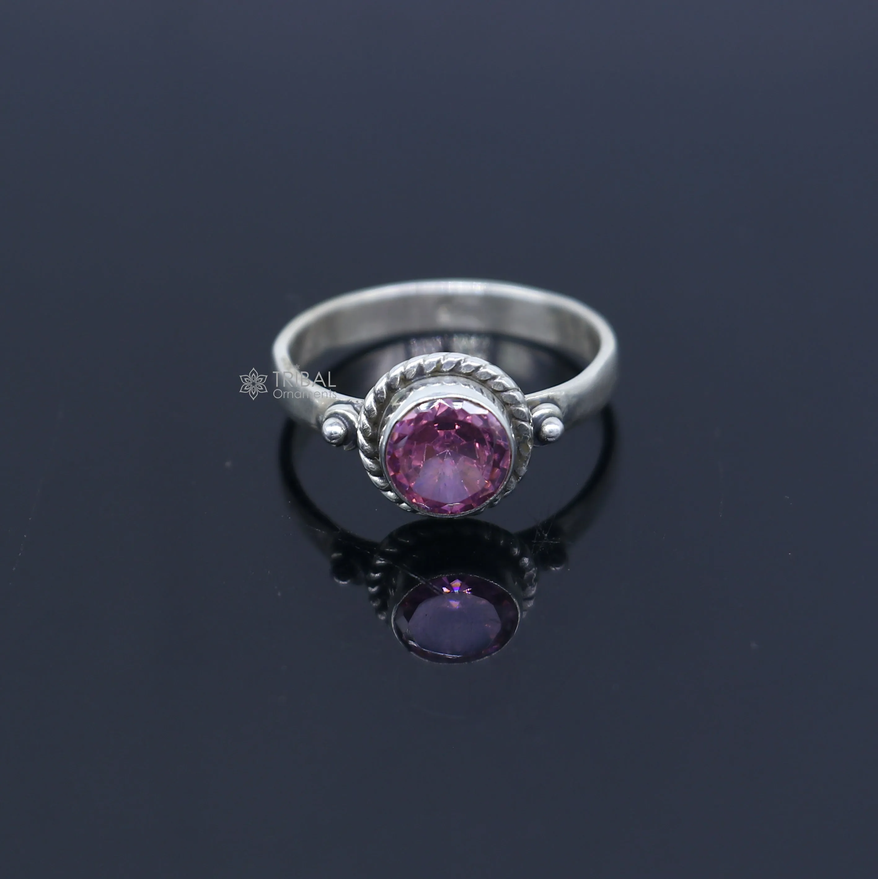 925 sterling silver pink colour stone ring Jewelry sr734