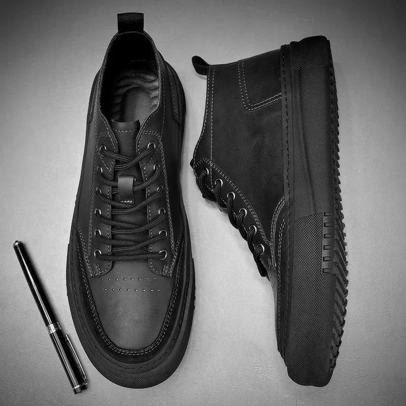 Aidase New Mens Casual Shoes Leather Sneakers Comfort Flat Shoes Male High Quality British Style Comfortable Outdoor Walking Sneakers