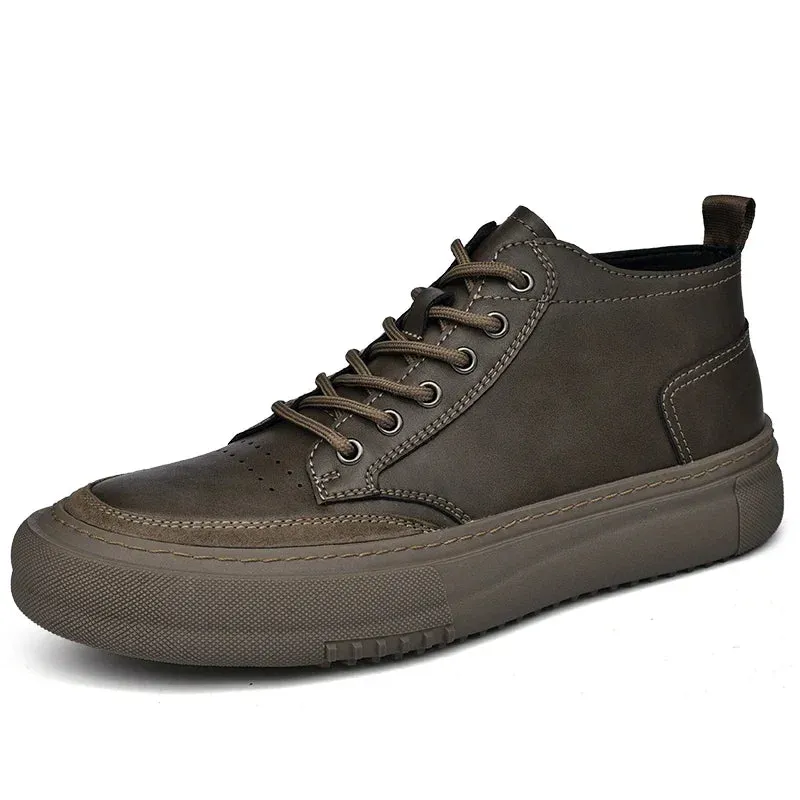 Aidase New Mens Casual Shoes Leather Sneakers Comfort Flat Shoes Male High Quality British Style Comfortable Outdoor Walking Sneakers