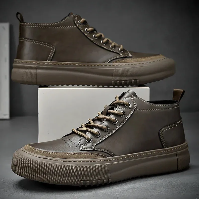 Aidase New Mens Casual Shoes Leather Sneakers Comfort Flat Shoes Male High Quality British Style Comfortable Outdoor Walking Sneakers