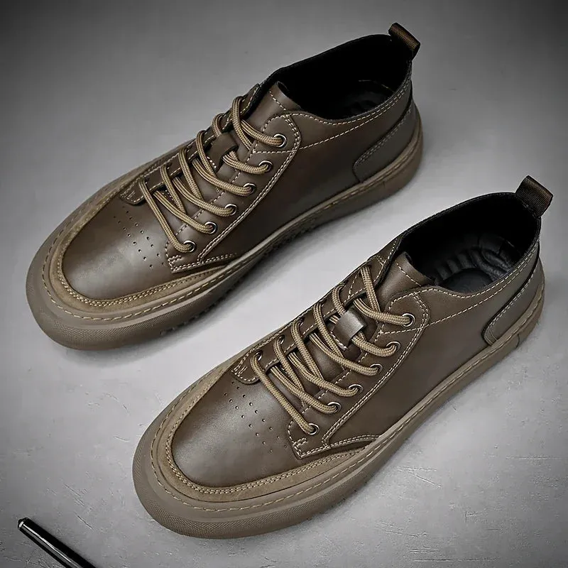 Aidase New Mens Casual Shoes Leather Sneakers Comfort Flat Shoes Male High Quality British Style Comfortable Outdoor Walking Sneakers