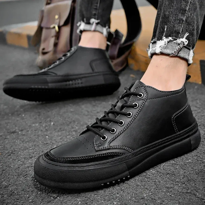 Aidase New Mens Casual Shoes Leather Sneakers Comfort Flat Shoes Male High Quality British Style Comfortable Outdoor Walking Sneakers