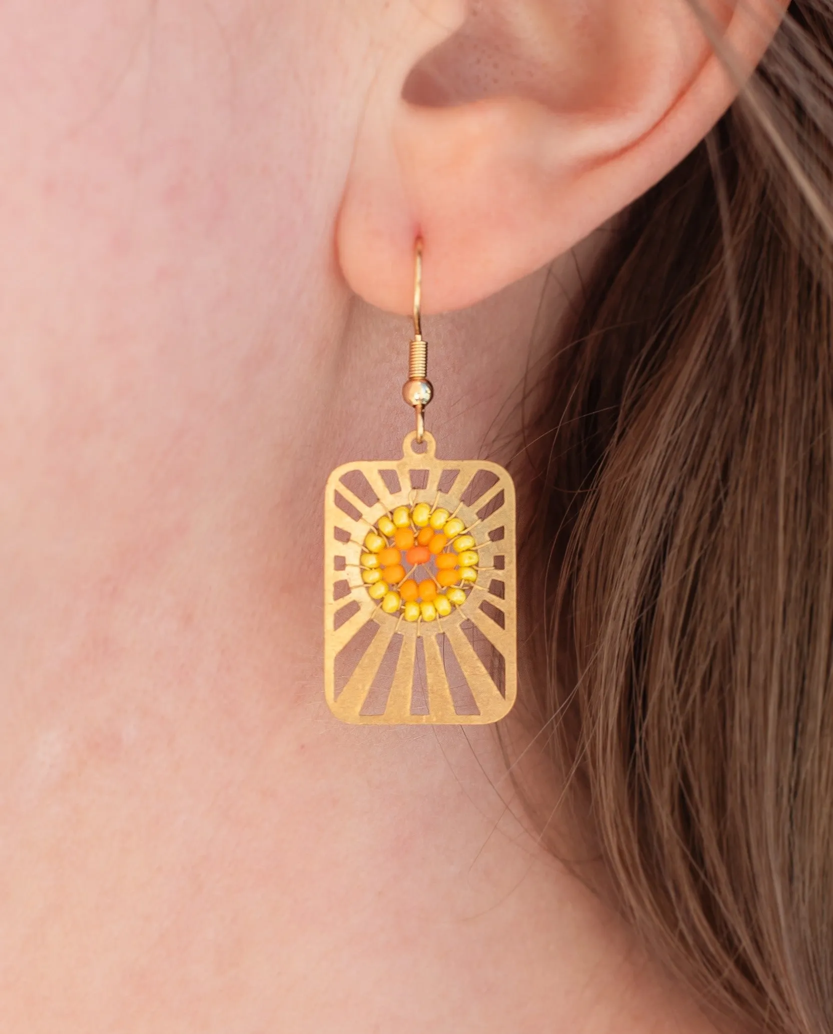Beaded & Brass Sunburst Earrings