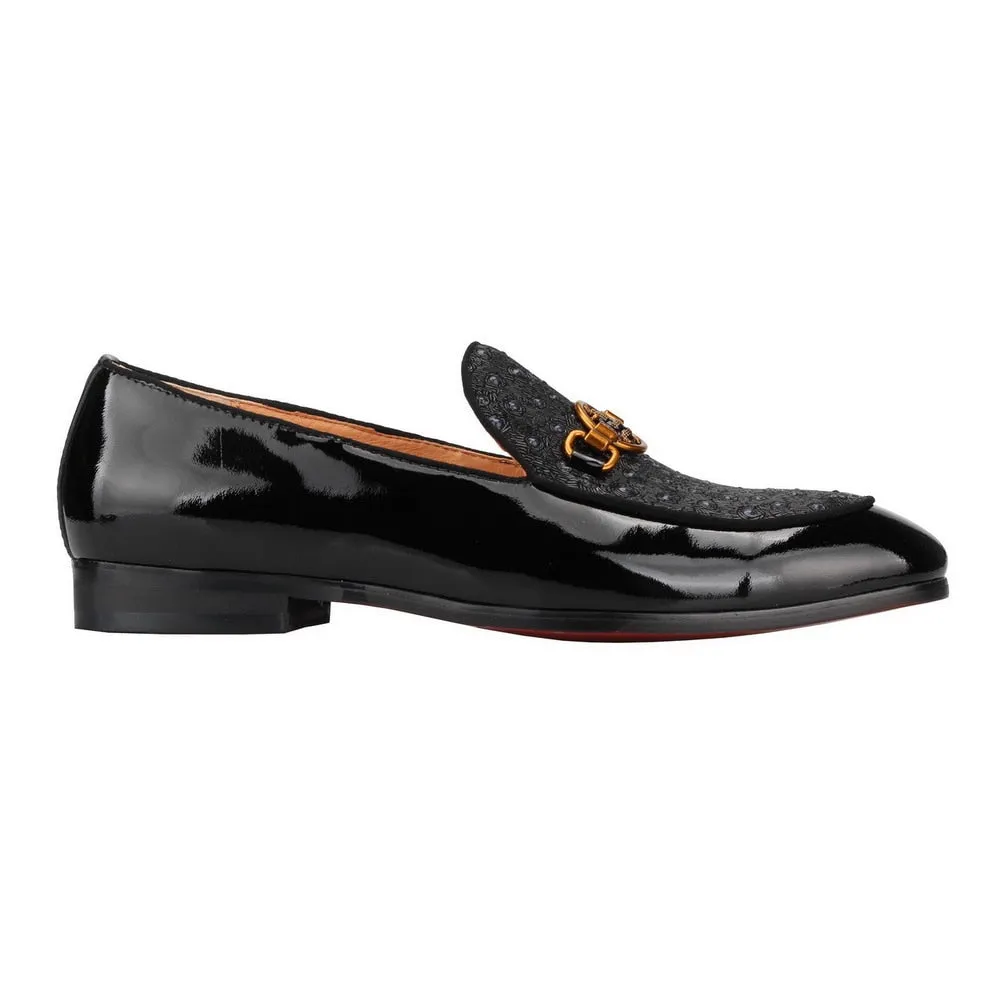 Black Patent leather Moccasin Bee Metal Buckle Slip On Loafers