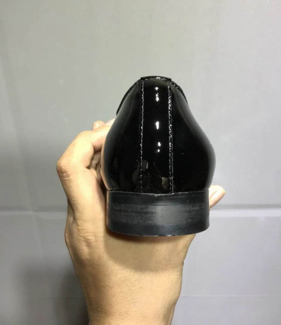 Black Patent leather Moccasin Bee Metal Buckle Slip On Loafers