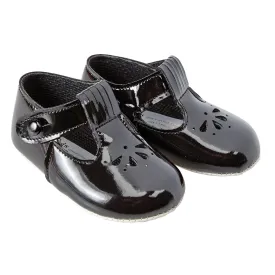 Black Patent Petal Punch T-Bar Shoes