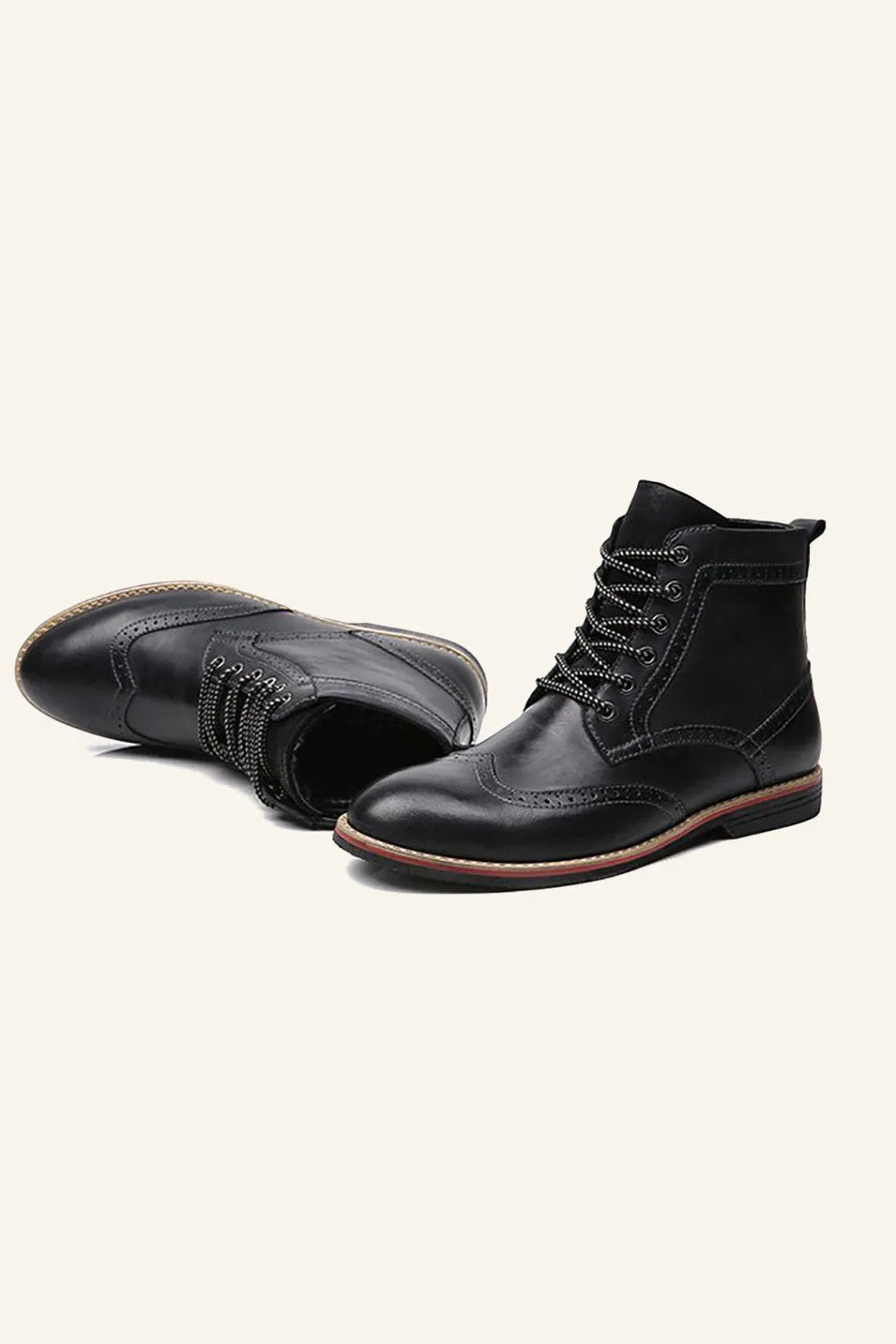 Black PU Leather Lace-Up Men's Boots