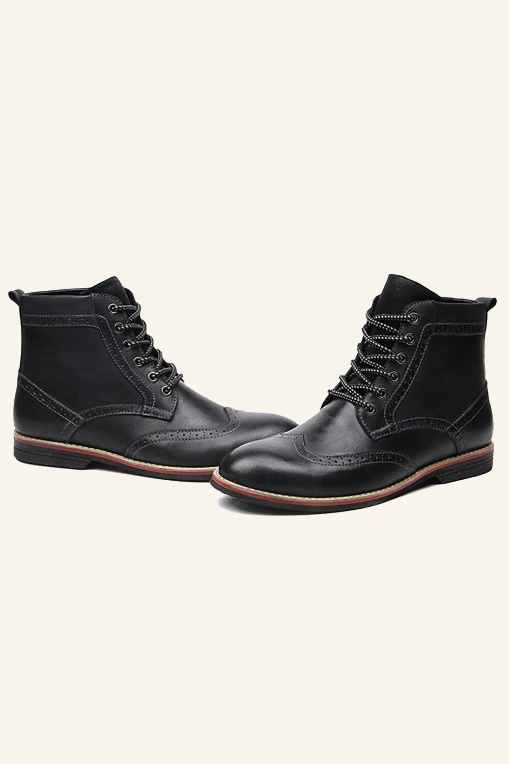 Black PU Leather Lace-Up Men's Boots