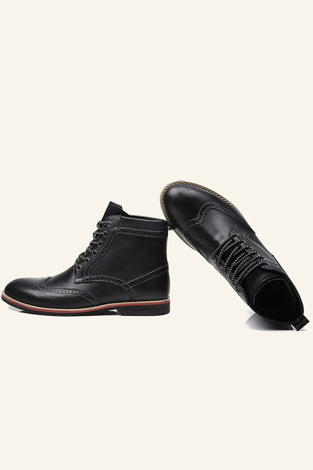 Black PU Leather Lace-Up Men's Boots