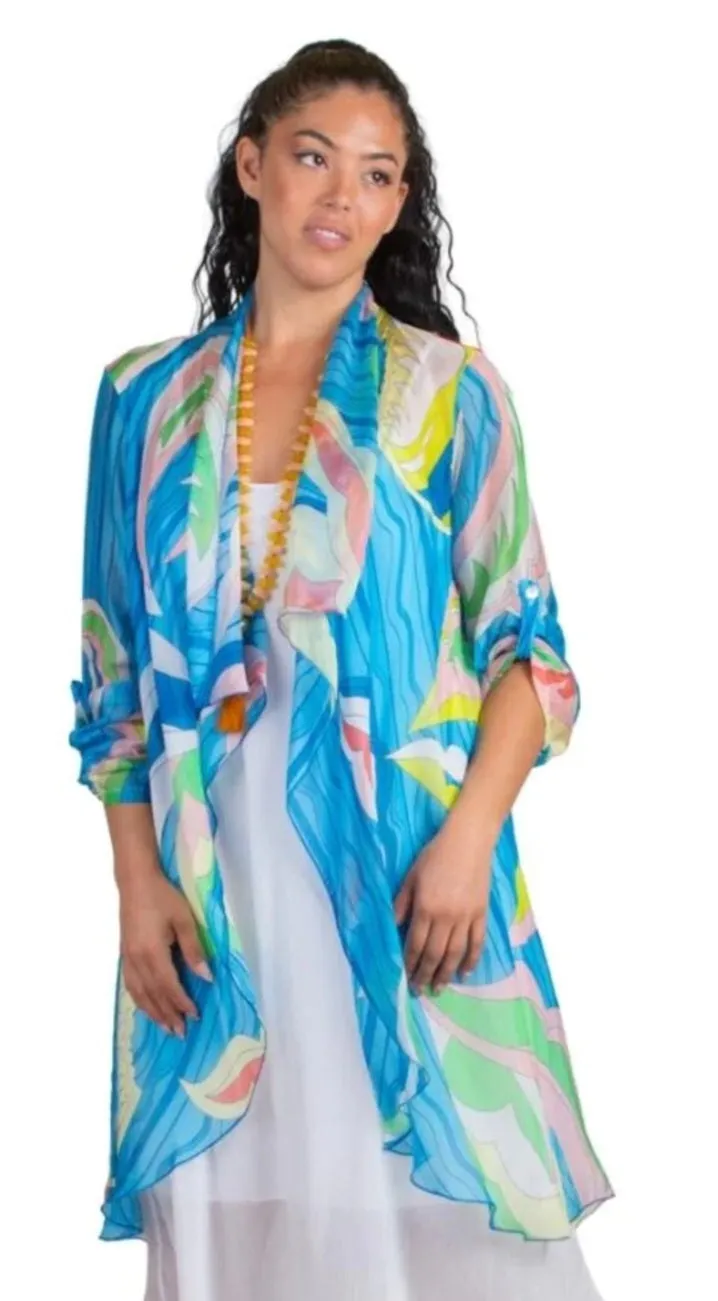 Blue Aquatic Long Silk Duster-One Size