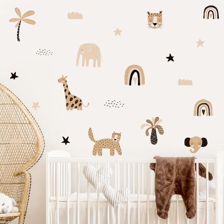 Boho Safari Animals Nursery Wall Decals