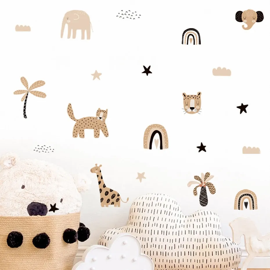 Boho Safari Animals Nursery Wall Decals