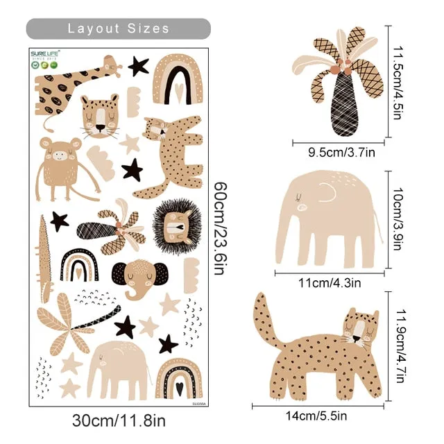 Boho Safari Animals Nursery Wall Decals