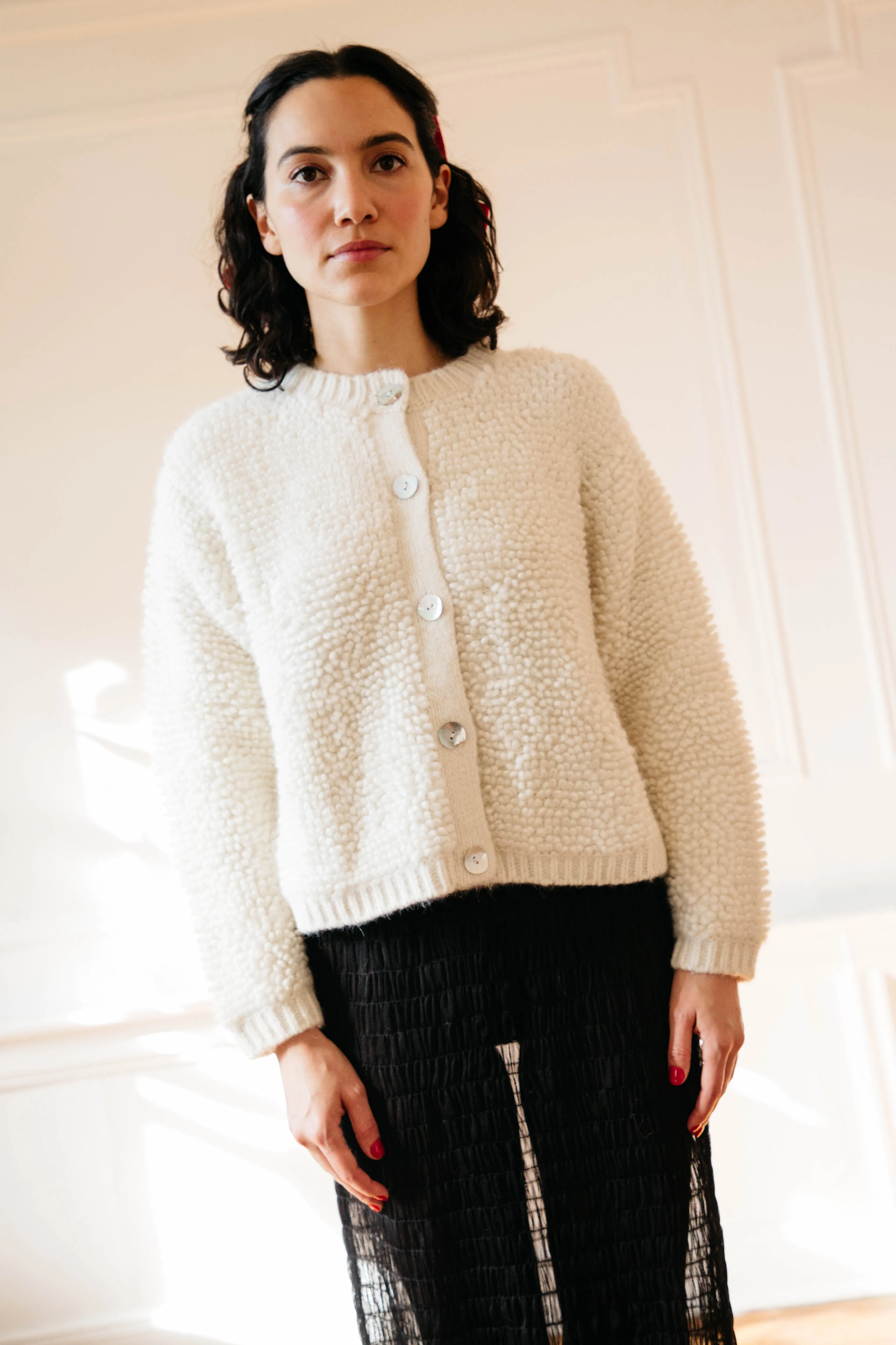 Bunda Loop Cardigan Sweater- Ivory