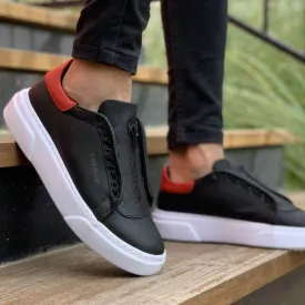 Chekich Men's Shoes Black & Red Artificial Leather Zipper and Lace Up Closure Type Mixed Color Sneakers For Autumn Spring Seasons Casual Sport Breathable Wedding Office Lightweight High Quality Comfortable CH092 V11