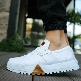 Chekich Men's Shoes White Color Lace Up Artificial Leather Spring and Autumn Seasons  Breathable Comfortable Casual Male Lightweight Sneakers Fabric Daily Canvas High Outsole Footwear Brown Detailed Solid CH067