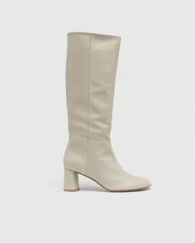 Donna Round Toe Leather Tall Boots in Hueso