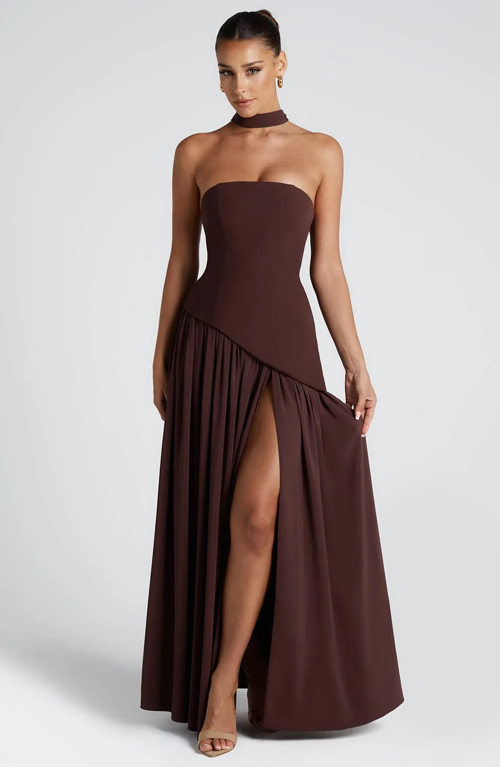 Elara Plum Brown Maxi Dress