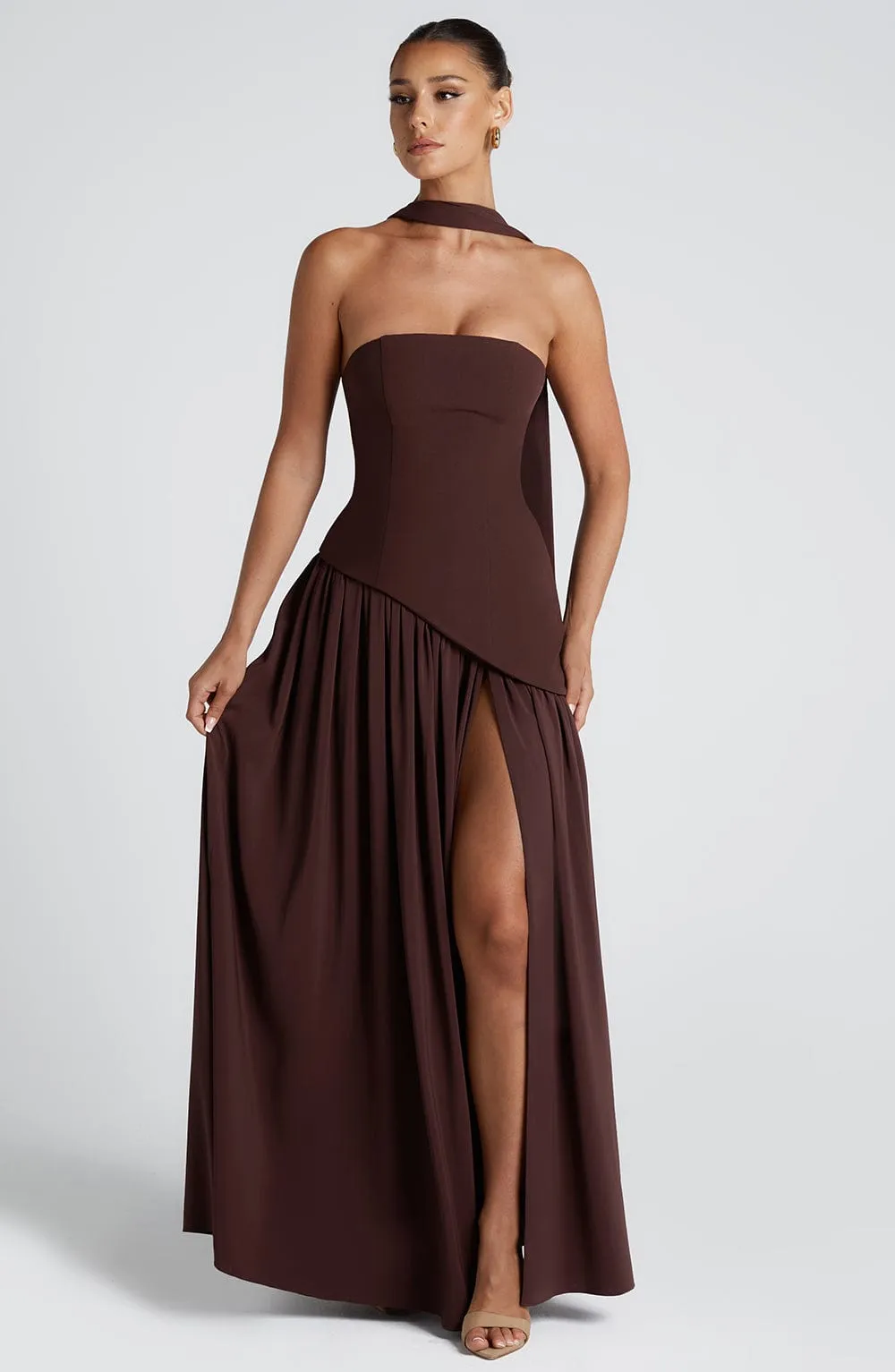 Elara Plum Brown Maxi Dress