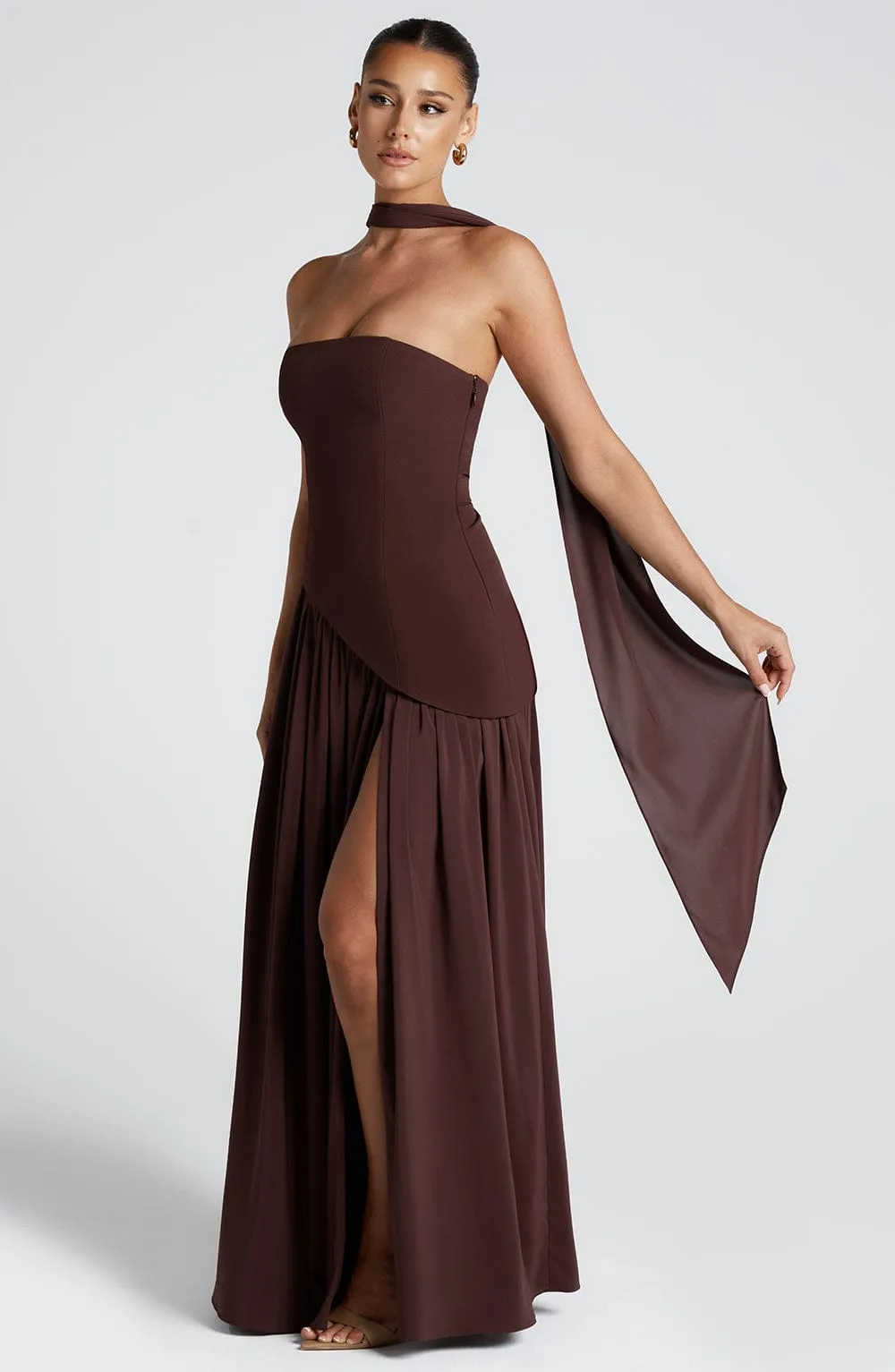 Elara Plum Brown Maxi Dress