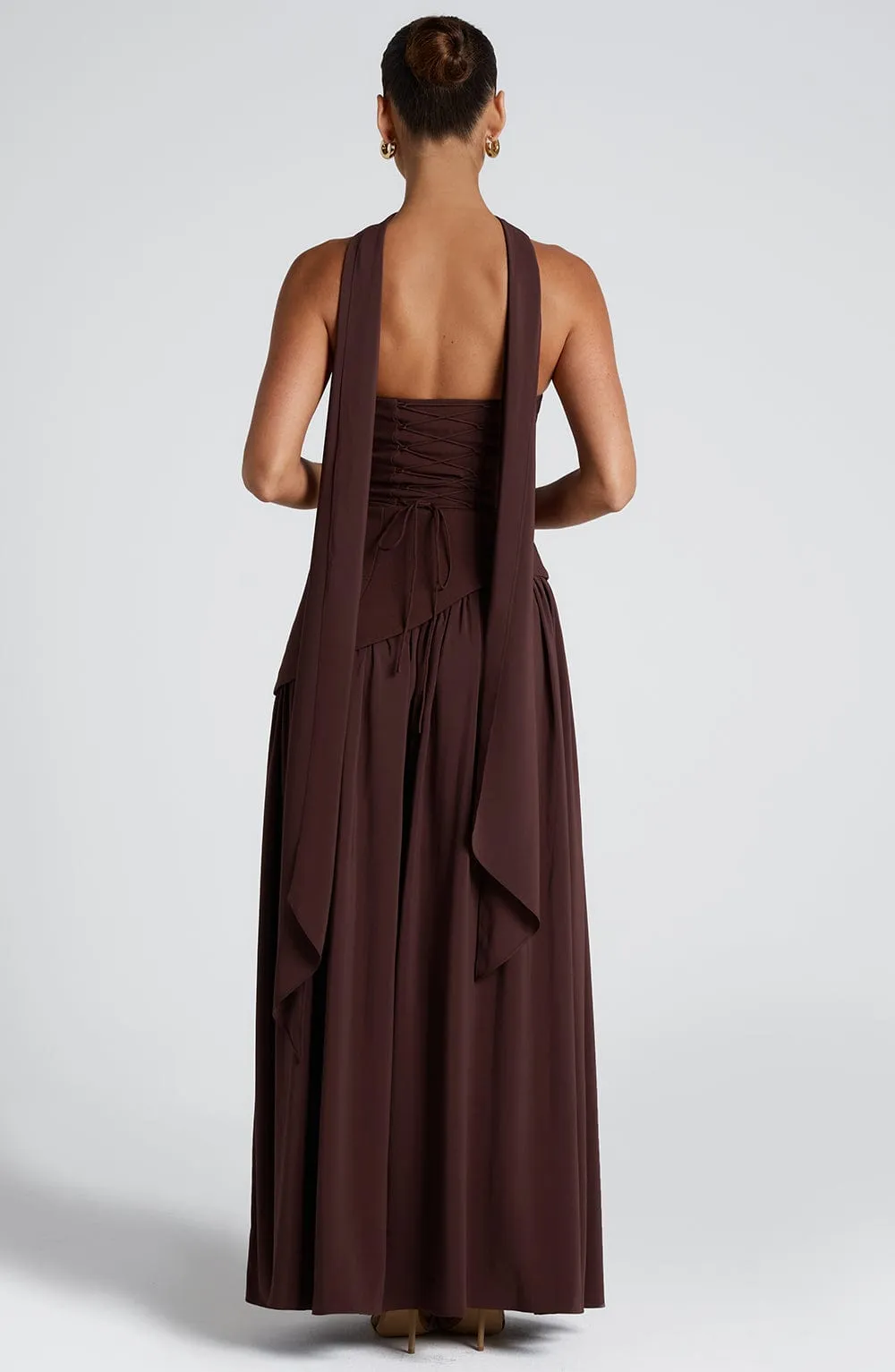 Elara Plum Brown Maxi Dress