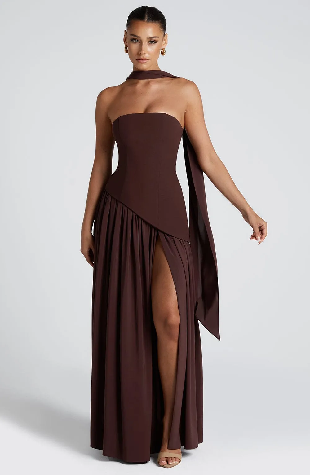 Elara Plum Brown Maxi Dress