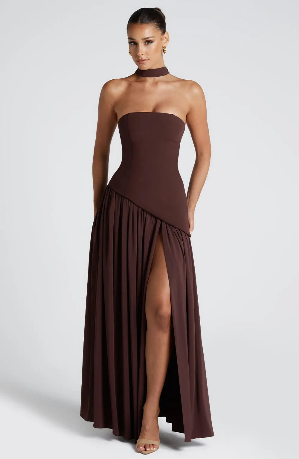 Elara Plum Brown Maxi Dress