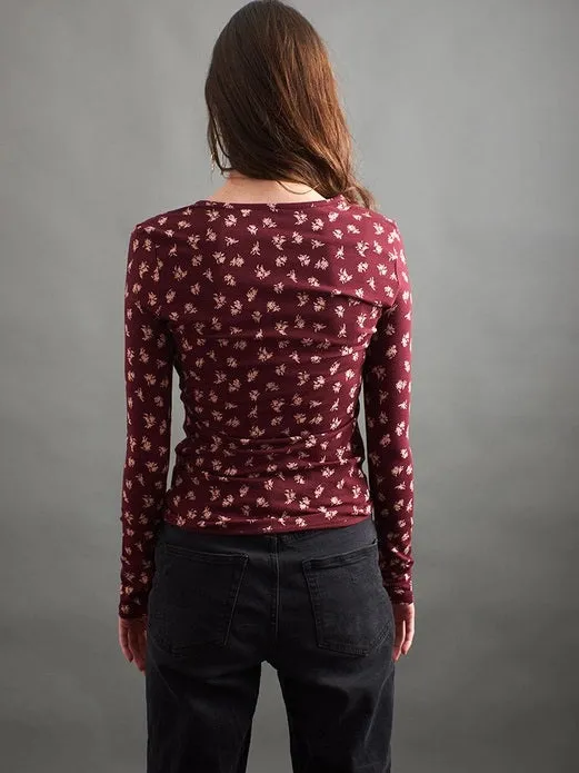Gillan Wrap Top - Burgundy Bouquet