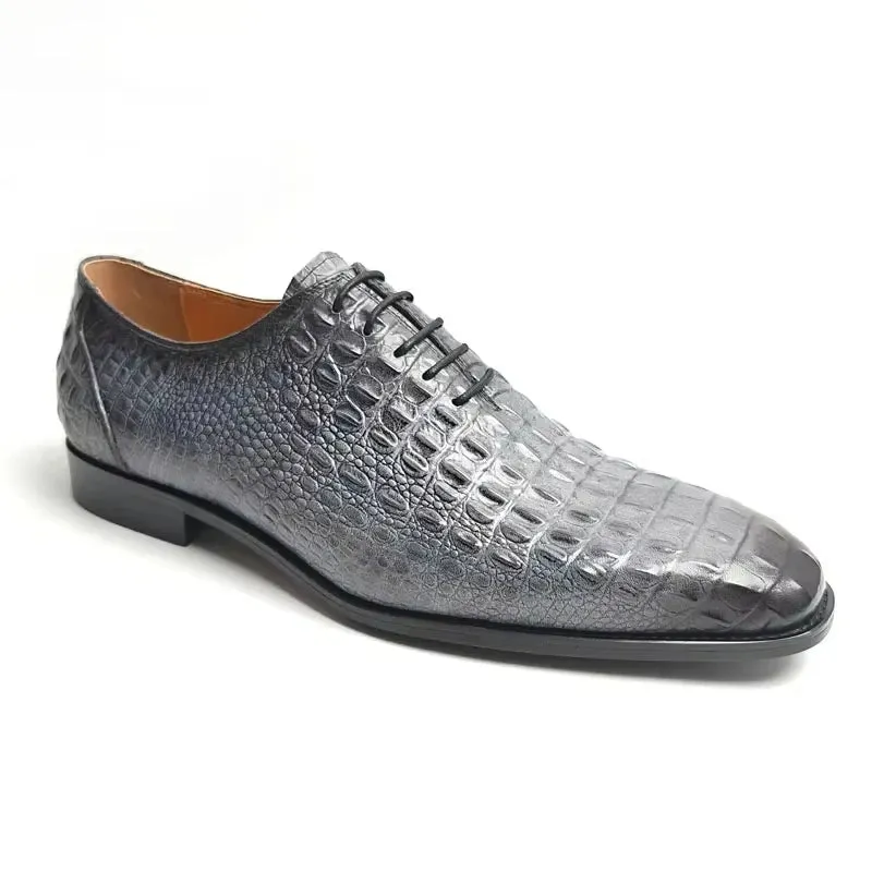 Grey Color Crocodile Leather Pattern Shoes