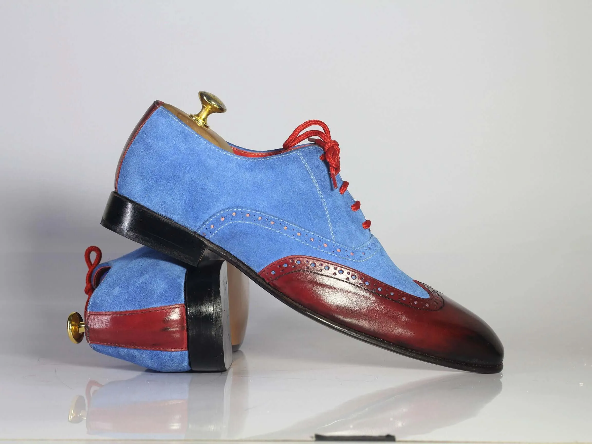 Handmade Men's Blue Dark Brown Shoes, Men Leather Suede Stylish Designer Shoes