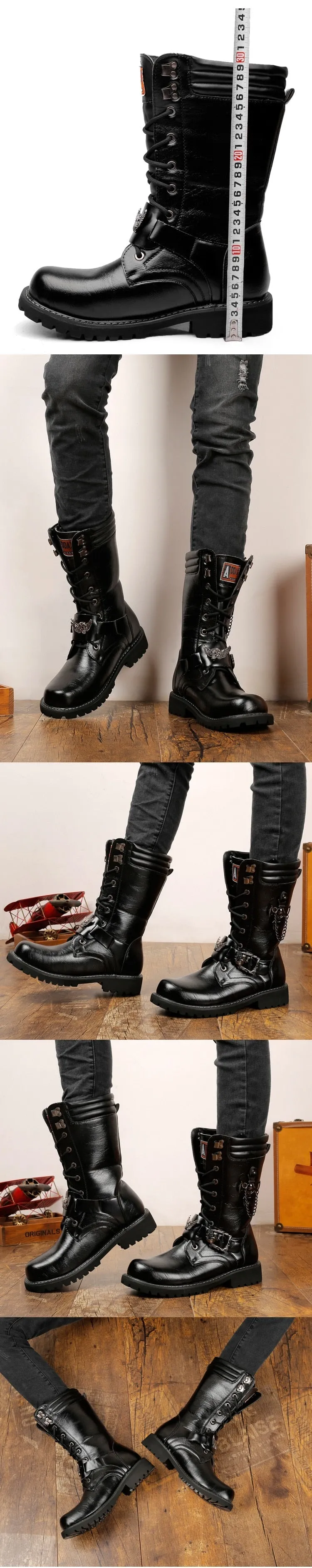 High Quality Men High Boots Metal Buckle Punk Motorcycle Boots Military Tactical Army Boots Men botas Leather Shoes Men Shoes