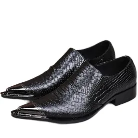 Jinquedai Fashion Pointed Metal Toe Men's Shoes Black Leather Dress Shoes Wedding/Business/Party Elegant Leather Shoes Men!