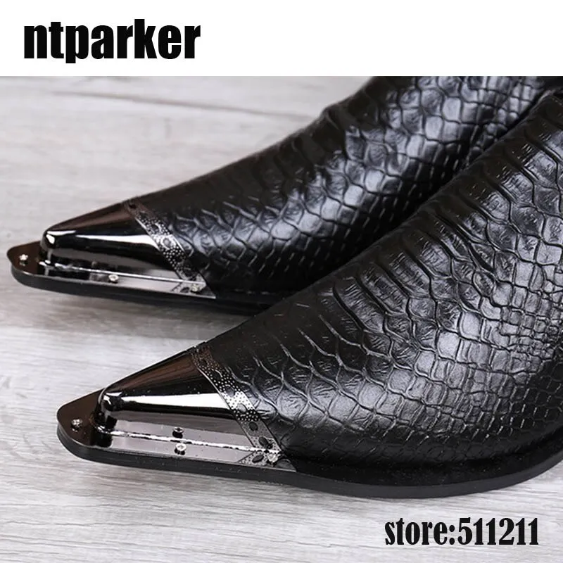Jinquedai Fashion Pointed Metal Toe Men's Shoes Black Leather Dress Shoes Wedding/Business/Party Elegant Leather Shoes Men!