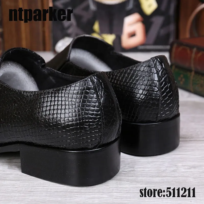 Jinquedai Fashion Pointed Metal Toe Men's Shoes Black Leather Dress Shoes Wedding/Business/Party Elegant Leather Shoes Men!