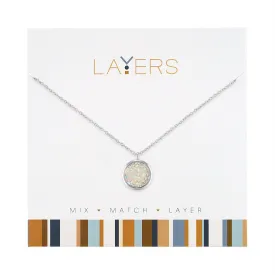LAY577S Silver Pendant, Circle Druzy AB Layers