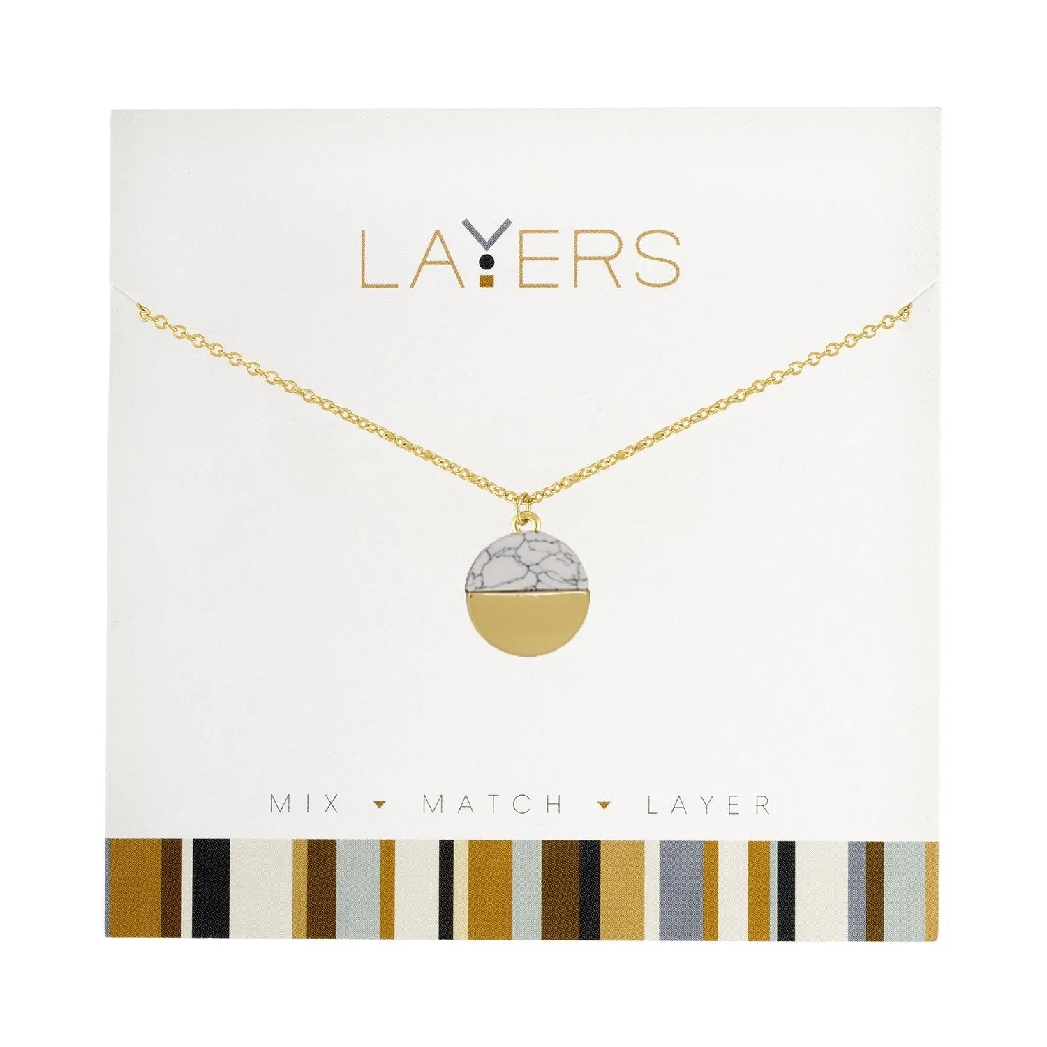 LAY91G Gold Circle Granite Layers Necklace