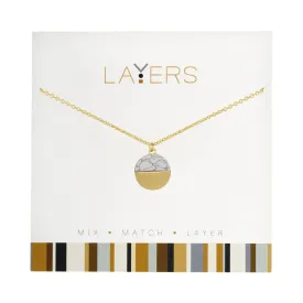 LAY91G Gold Circle Granite Layers Necklace