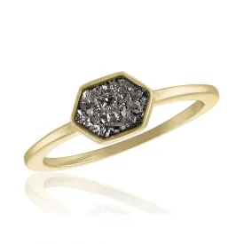 LAYRING26 [Size 6-9] Layers Ring, Charcoal Pentagon Druzy Gold