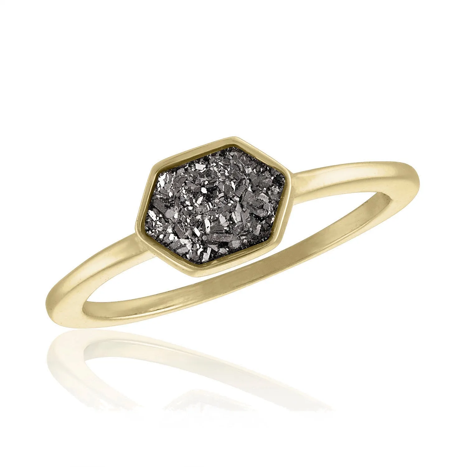 LAYRING26 [Size 6-9] Layers Ring, Charcoal Pentagon Druzy Gold
